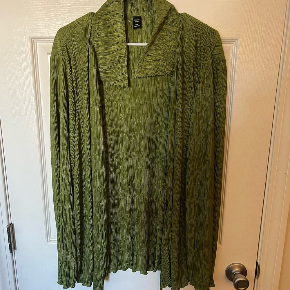 SHEIN Green Pleated Blouse